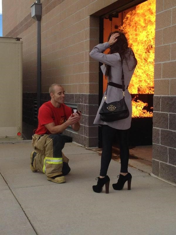 Check out this firefighter's fiery marriage proposal