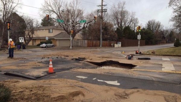 Water-main break fills Denver street