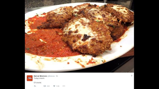 Broncos serve chicken parm for lunch