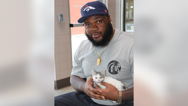 Broncos lineman cuddles shelter cats