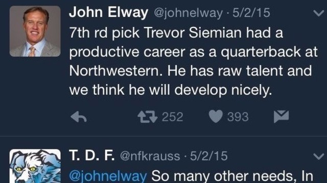 John Elway throws shade at Broncos fan