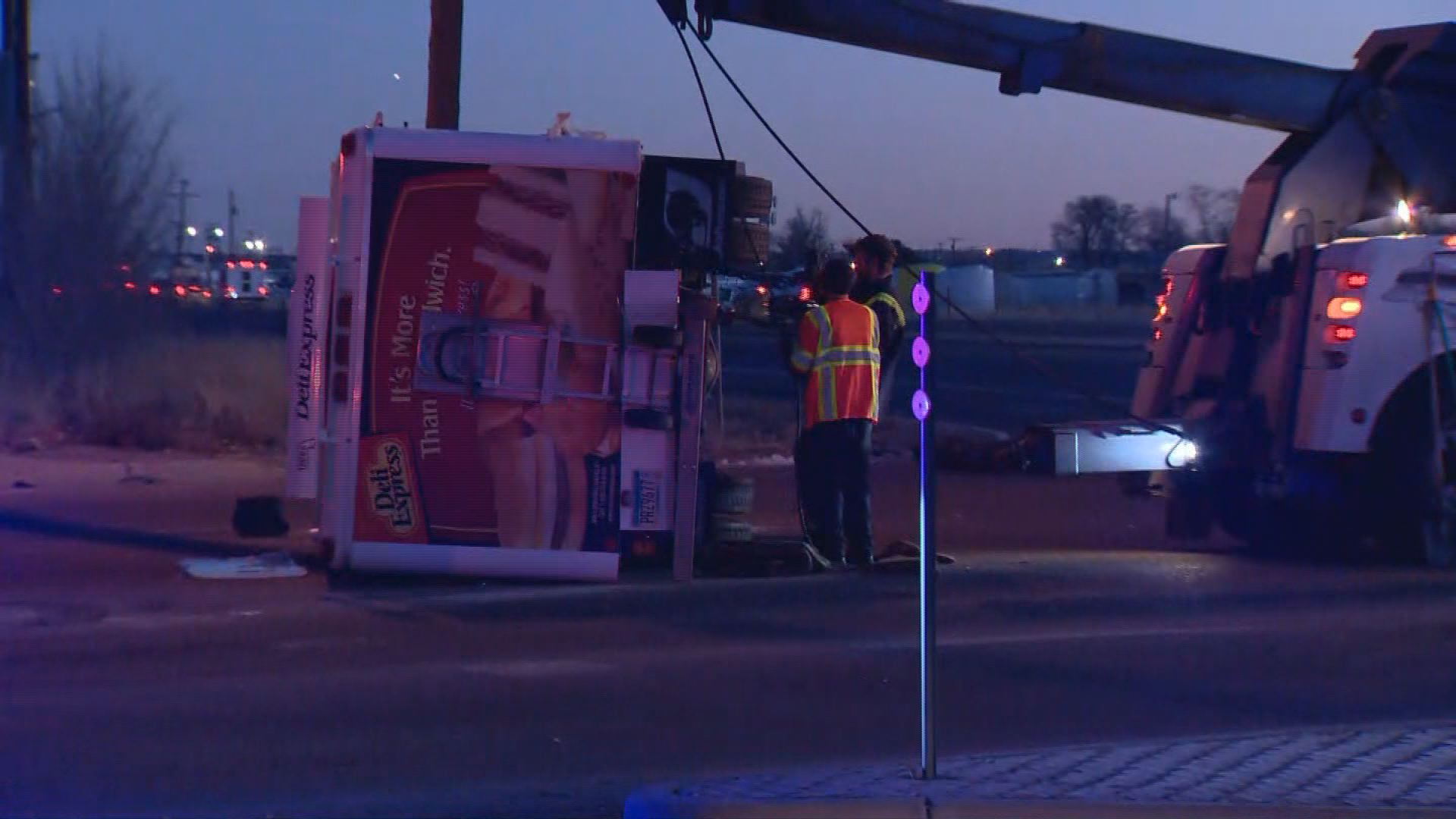 Crash involving overturned truck in Commerce City | 9news.com