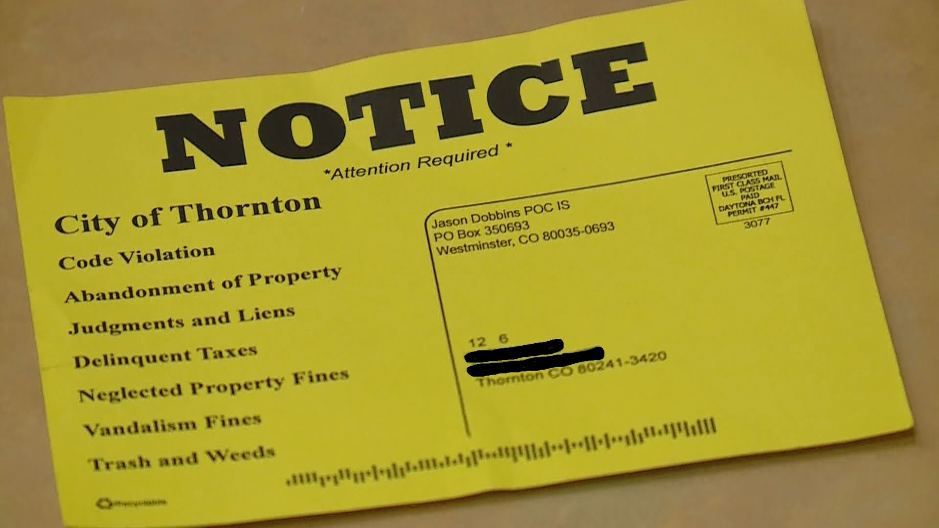 Homeowners in Thornton worried about 'violation' notice from home