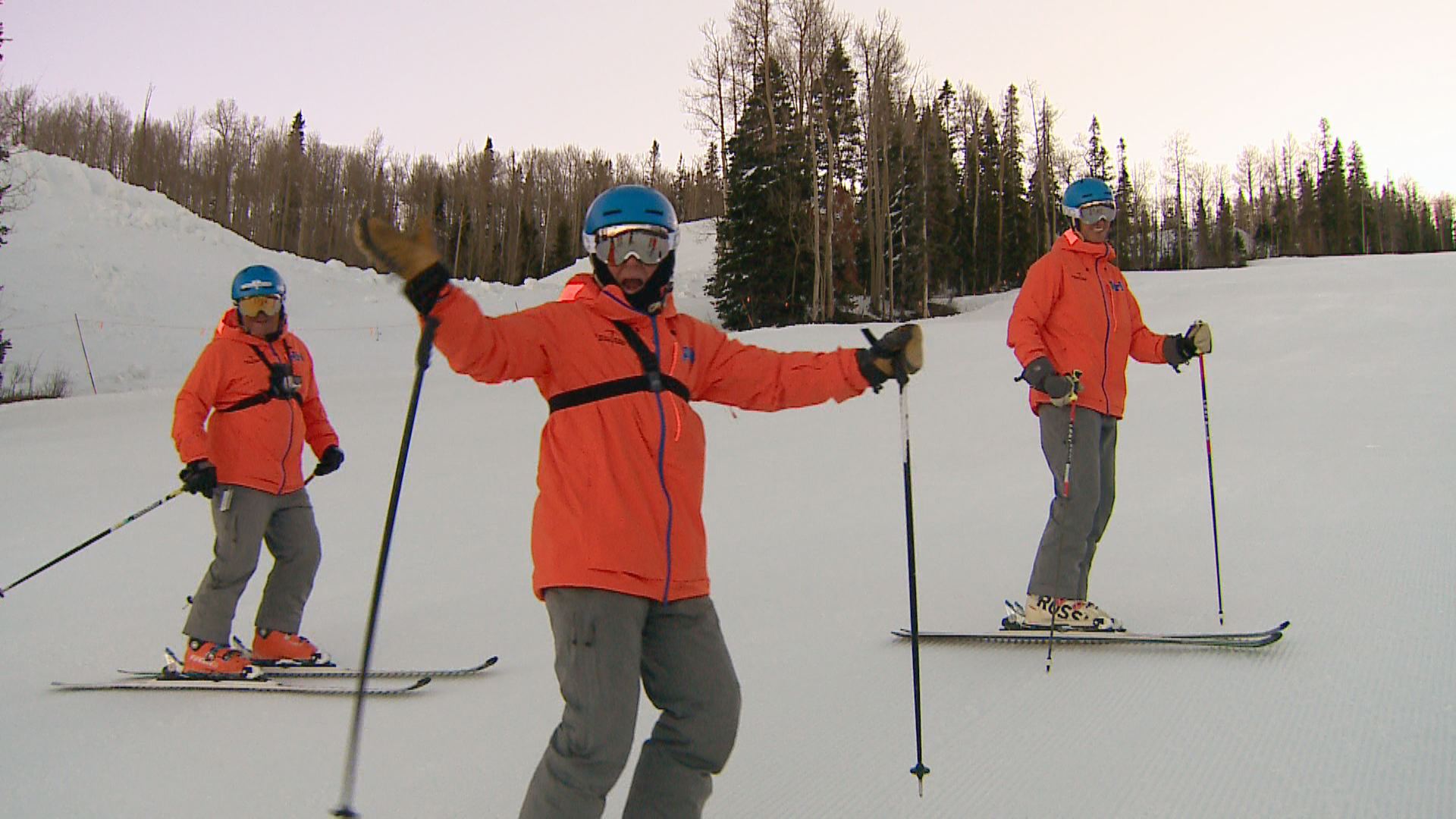 Synchro skiers with skill and heart