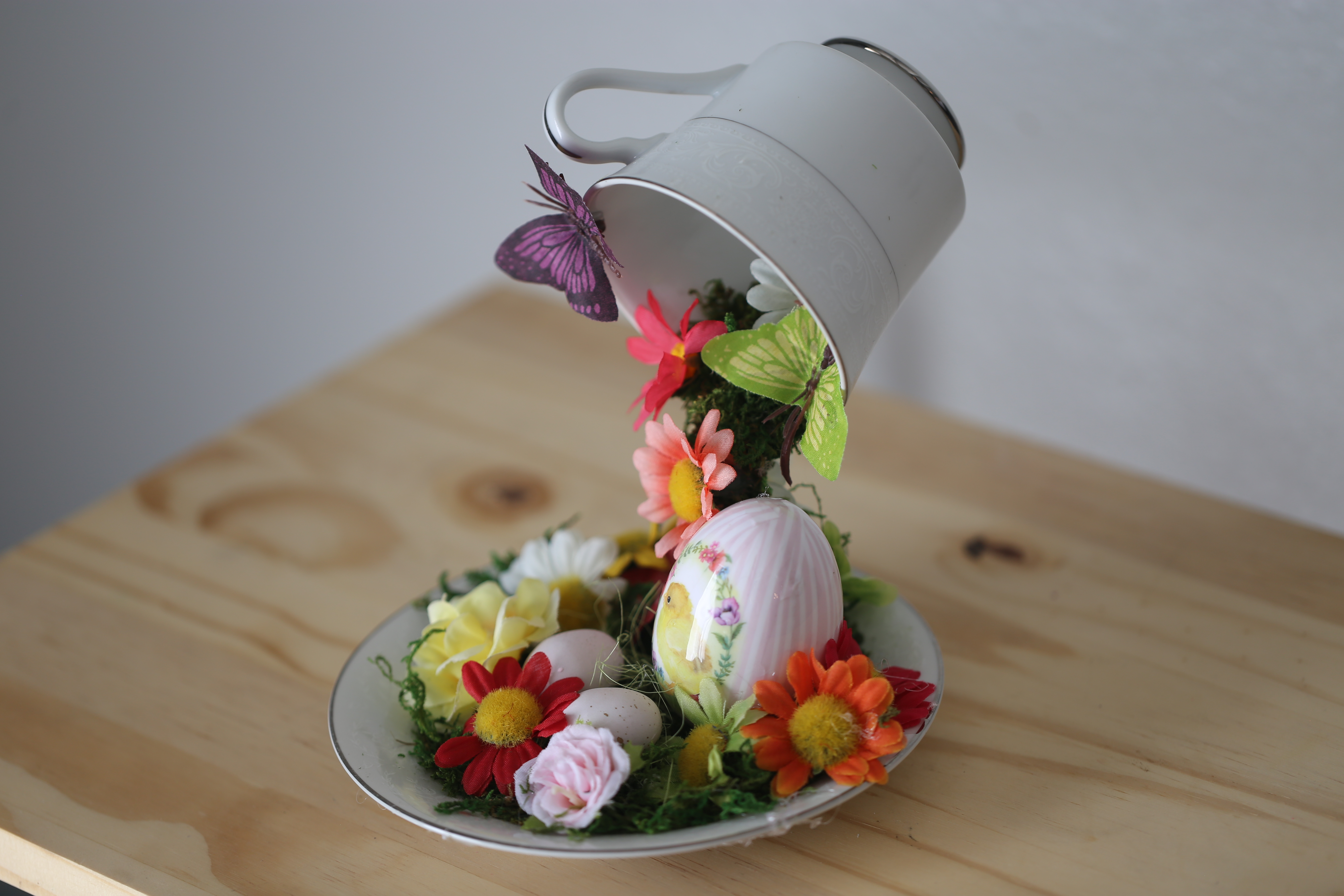 Build a floating tea cup centerpiece