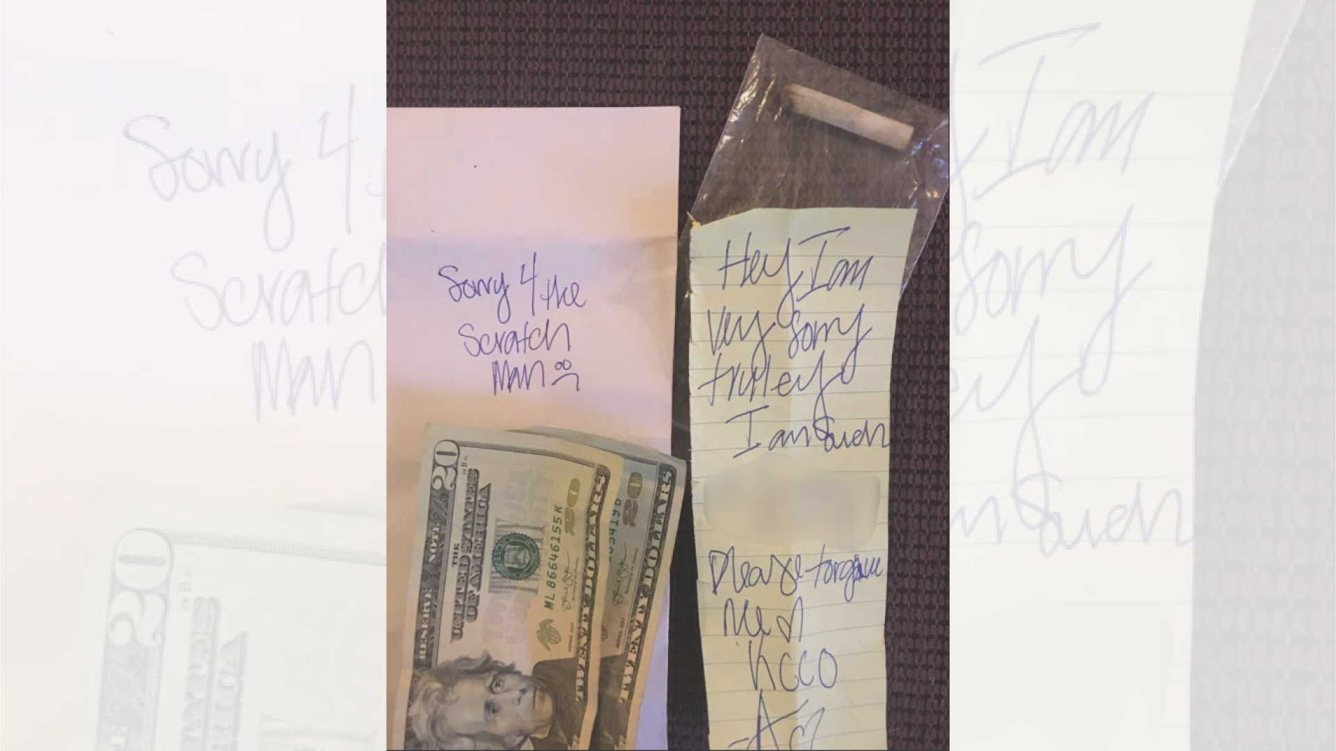 Woman Finds Scratch On Her Car With An Apology Note 40 And Half A